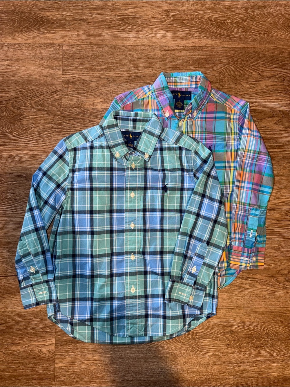 Two Ralph Lauren Boys Long Sleeve Plaid Shirts button down Size 4